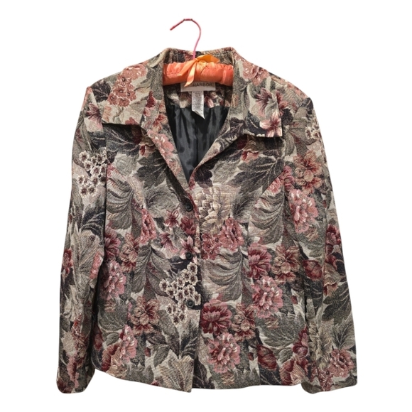 SAG HARBOR Tapestry Floral Blazer Pink Gray - Picture 1 of 5
